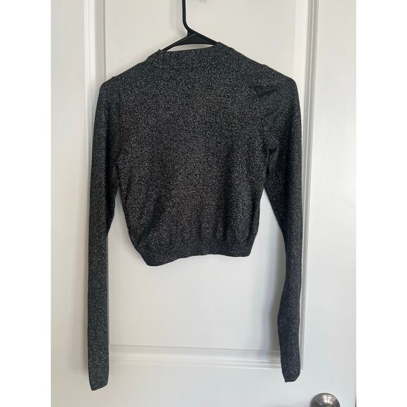 Express Shine Cropped Mock Neck Sweater, Medium/Dark Gray, Size S - Picture 5 of 5